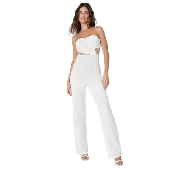 Lulus Strapless White Jumpsuit NWT Size Large White Strapless Jumpsuit Flaws - Picture 1 of 11